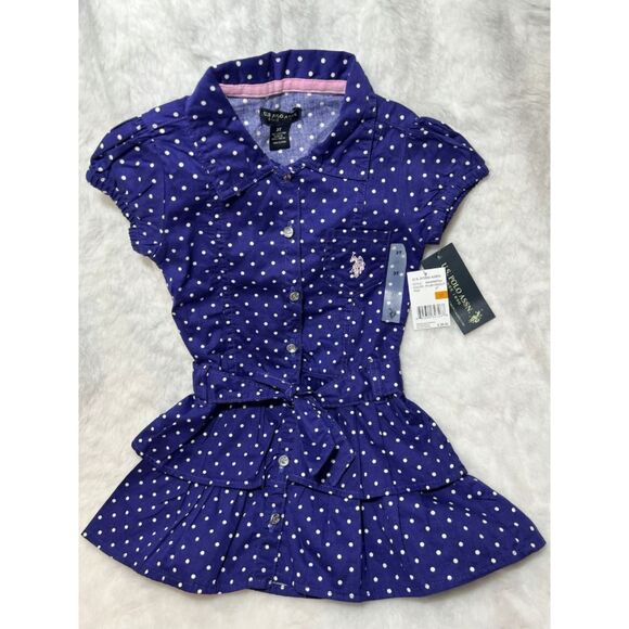 US Polo Association Dress Navy blue white polka dots size 3t toddler ruffle - Picture 1 of 5